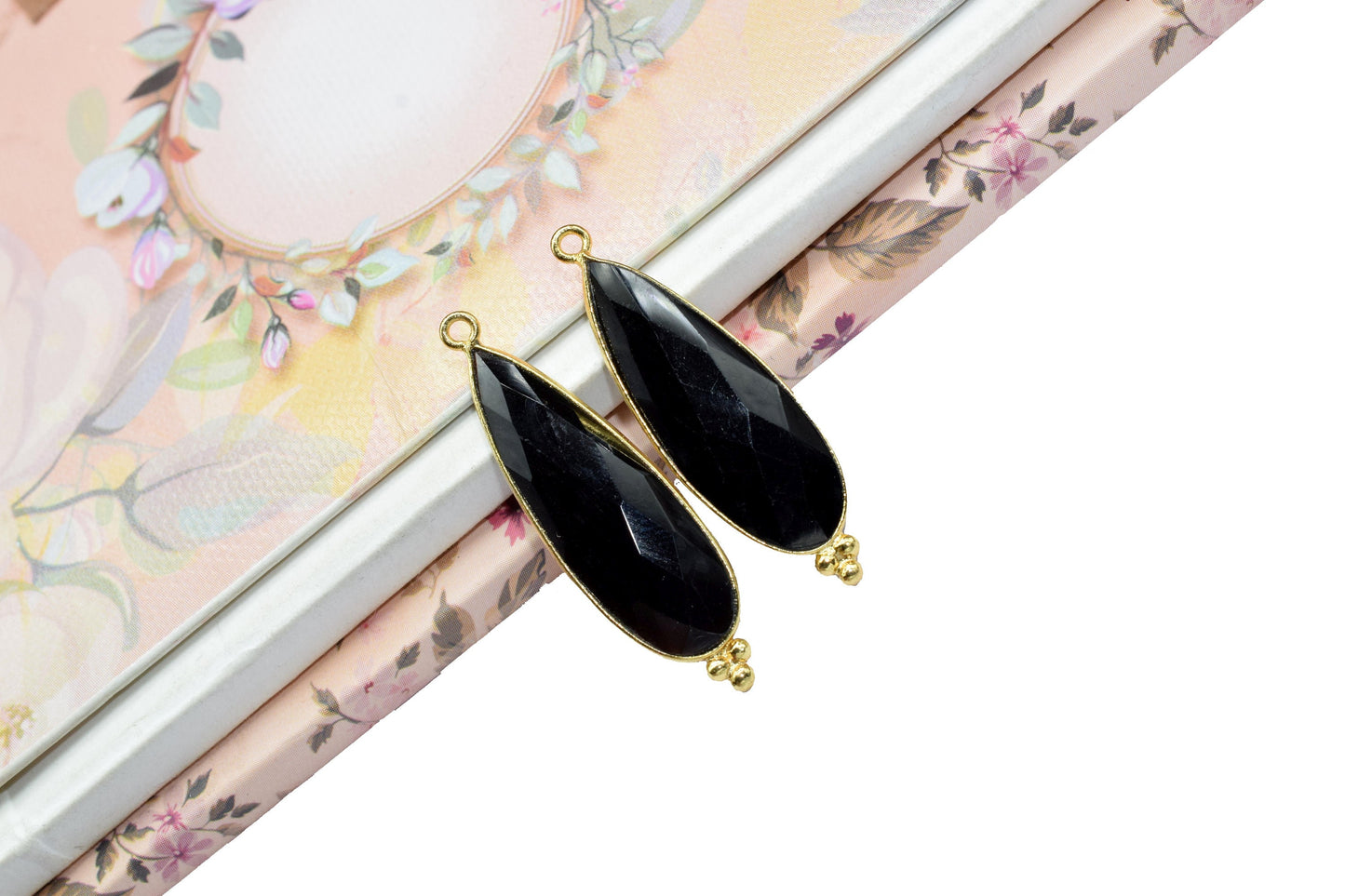 Black Onyx 10x30mm Bezel charms,Black Onyx Pendant,Bezel Link Supplies,Black Onyx Jewelry Making,Brass Connector Pendant,GemstoneTeardrops