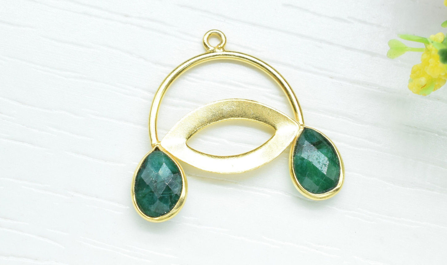 Emerald Teardrop Pendant/Gold Plated Charms/Faceted Cut/Gemstone Pendant/Handmade Teardrop Jewellery/Components Pendant/Jewllery Essentials
