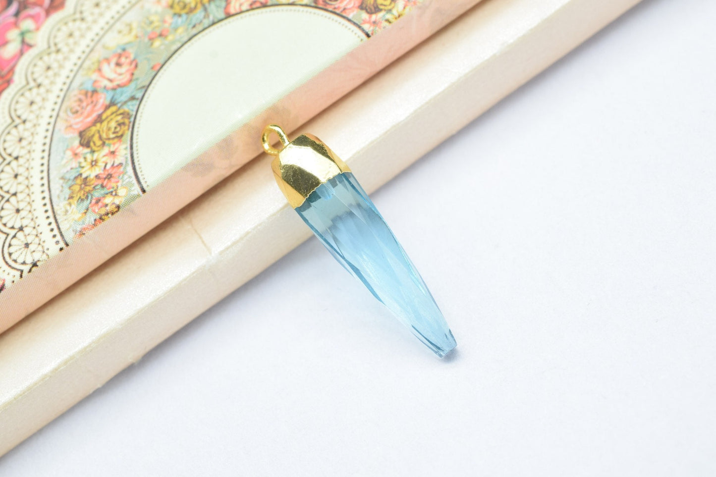Sky Topaz Pencil Pendant,Gemstone Single Bail Connector,Sky Topaz Pendant Jewelry Making Supply,Handmade Faceted Spike Pointed Charm,Gift