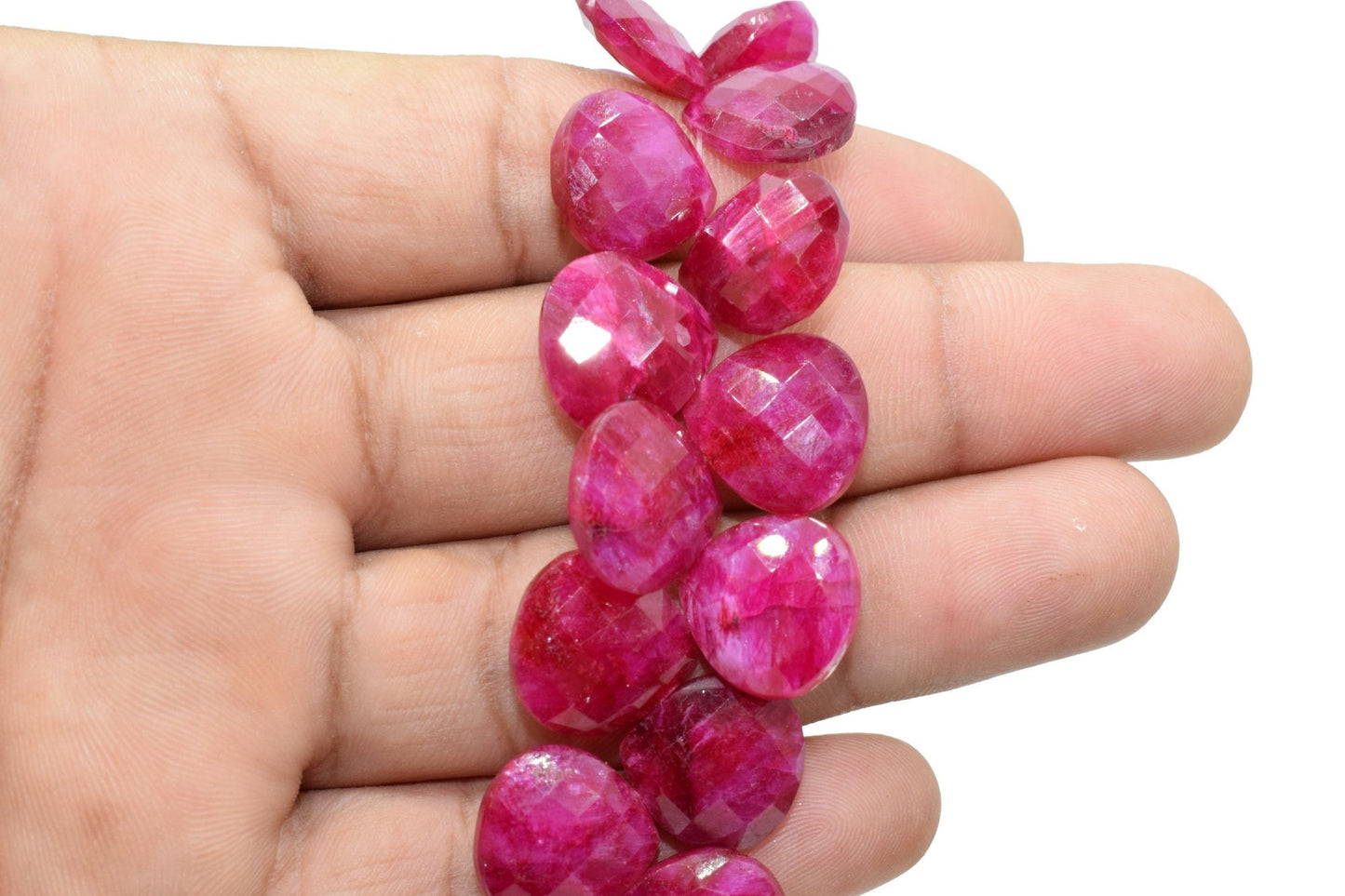 Finest Quality AAA Quality Ruby Faceted 14mm Heart Shape Briolettes,Ruby briolettes for making jewelry,Genuine Ruby Heart Shape beads,ruby