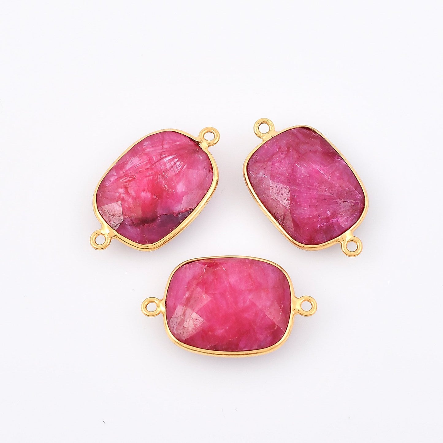 Ruby 10x14mm Bezel charm Double connector,Rectangle ShapeGold Plated bezel,Gold Vermeil Bezel,Ruby jewelry making charm,Gold-Filled bezel