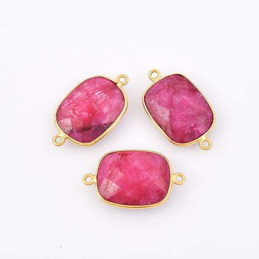 Ruby 10x14mm Bezel charm Double connector,Rectangle ShapeGold Plated bezel,Gold Vermeil Bezel,Ruby jewelry making charm,Gold-Filled bezel