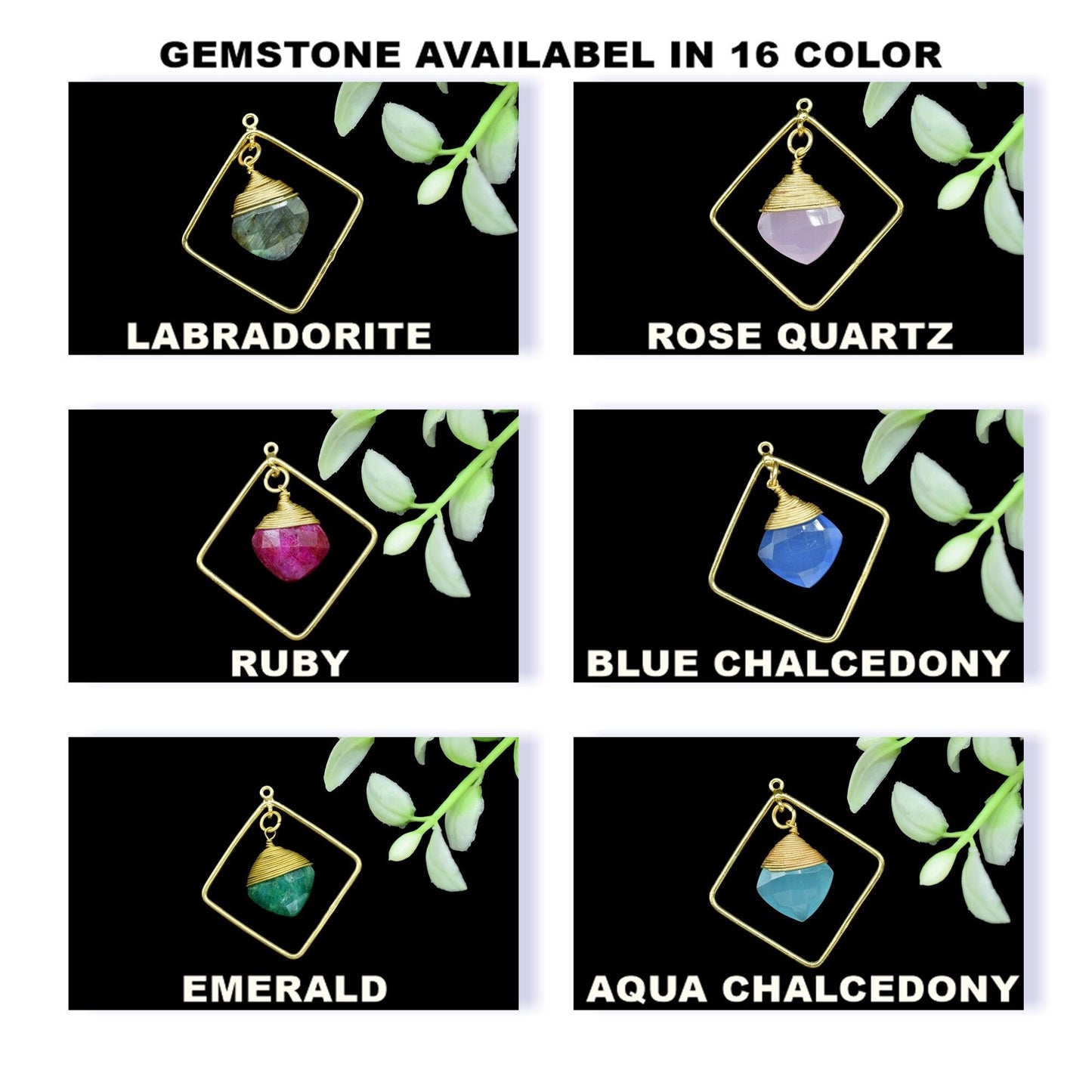 Gemstone Square Bezel Pendant Connectors,Beads Pendant Jewelry,Station Finding Link,Gemstone Craft Supply,Handmade Square Beads Jewelry,Gift