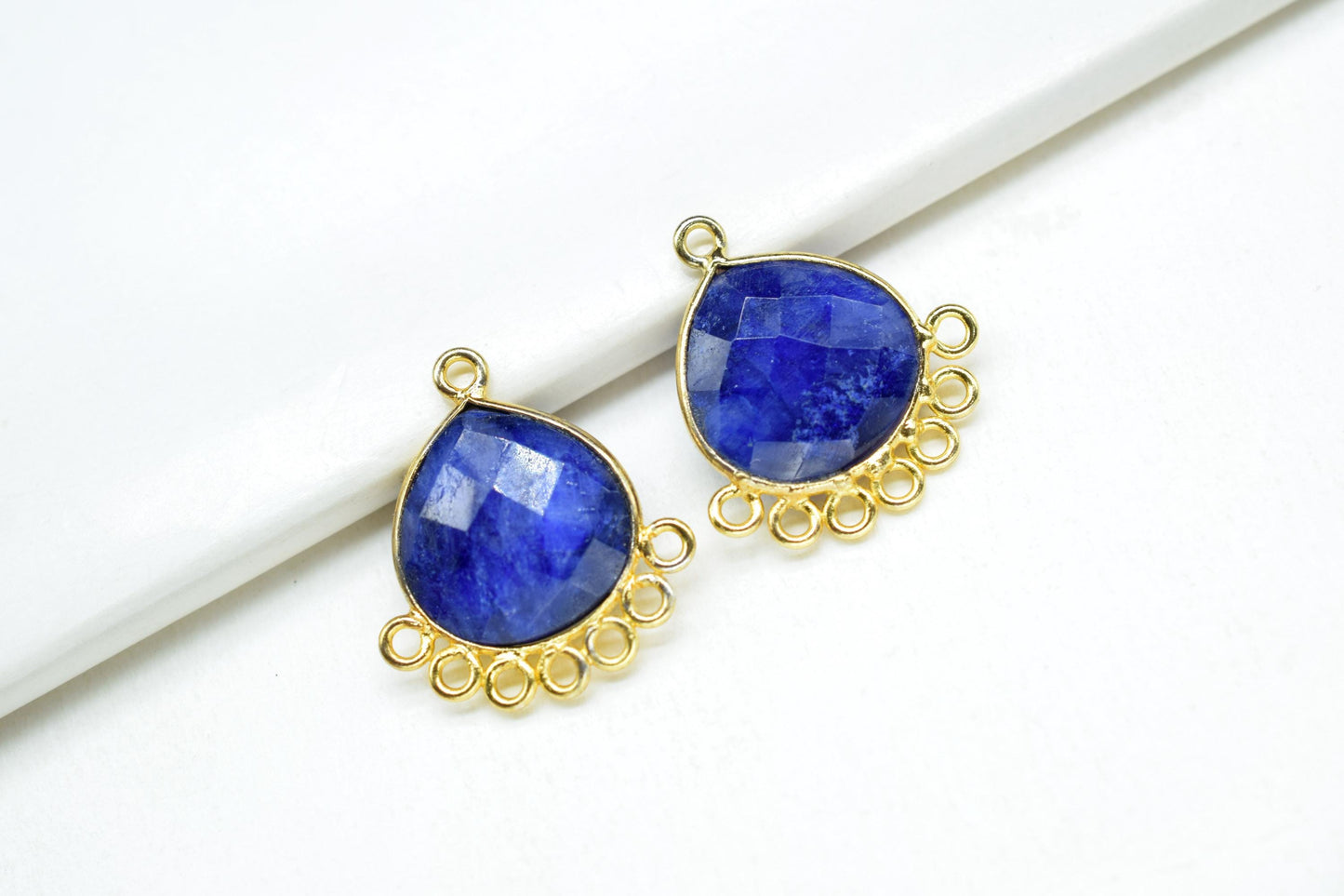 Blue Sapphire 14mm Heart Bezel Charm/Charms Connector/Handmade Jewellery Connectors/Gemstone Brass Component/Women Jewelry/B'day Gift