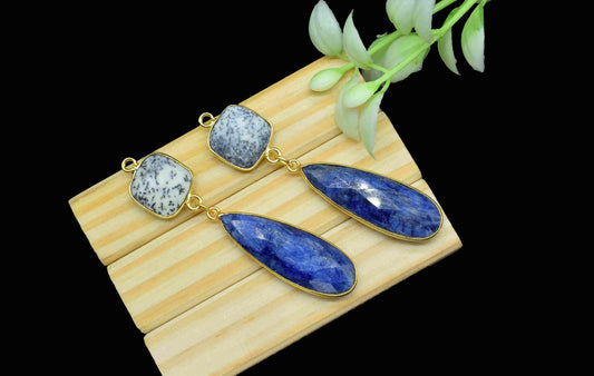 Multi Gemstone Dangle pendant Charms,Blue Sapphire pendant Connector,Dendrite Dangle Earring,Handmade pendant,Station Link,Component jewelry