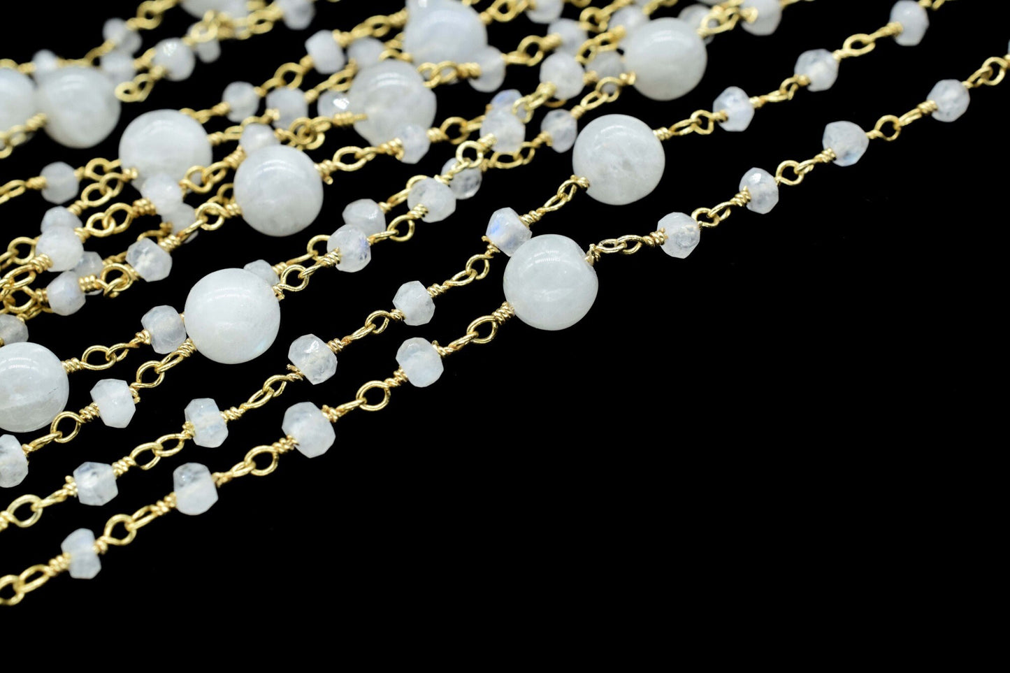 Moonstone 3mm Beaded Chain,Rainbow Moonstone round balls Rosary Chain,Gemstone Chains By the Foot for Rosary Necklace,Rosary Roll Bulk pirce