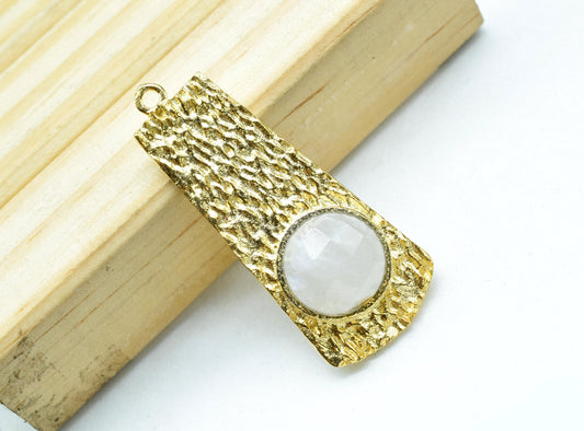 Moonstone  Pendant , Moonstone Gemstone Handmade Pendant , Single Bail Charms , Gold Plated Connectors , Gemstone Connector Charm