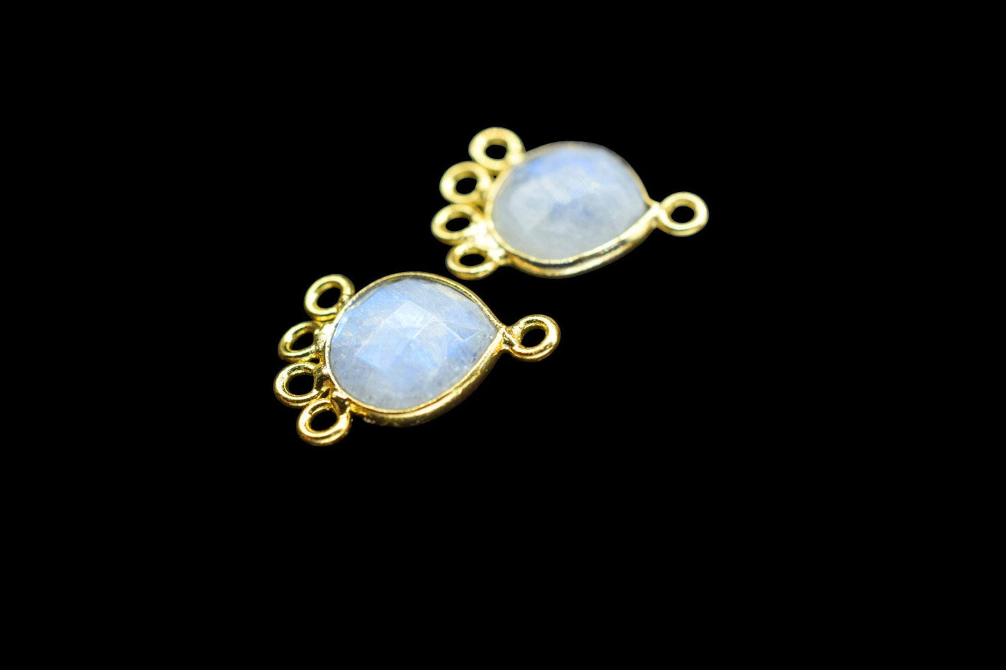 Moonstone Heart Shape Pendant/Gold Plated Charms Jewelry/Handmade Connector Jewelry/Connector Charms/Station Bezel Link Supplies/Bday Gift