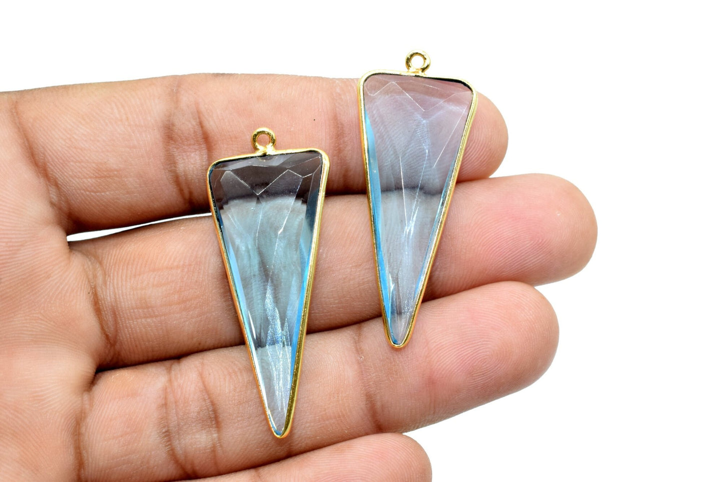 Sky Topaz 16x38mm Trillion Shape bezel,Gold Plated bezel,Sky Topaz bezel five Pieces Connector,Jewelry Supply charm,Sky Topaz fancy Pendants