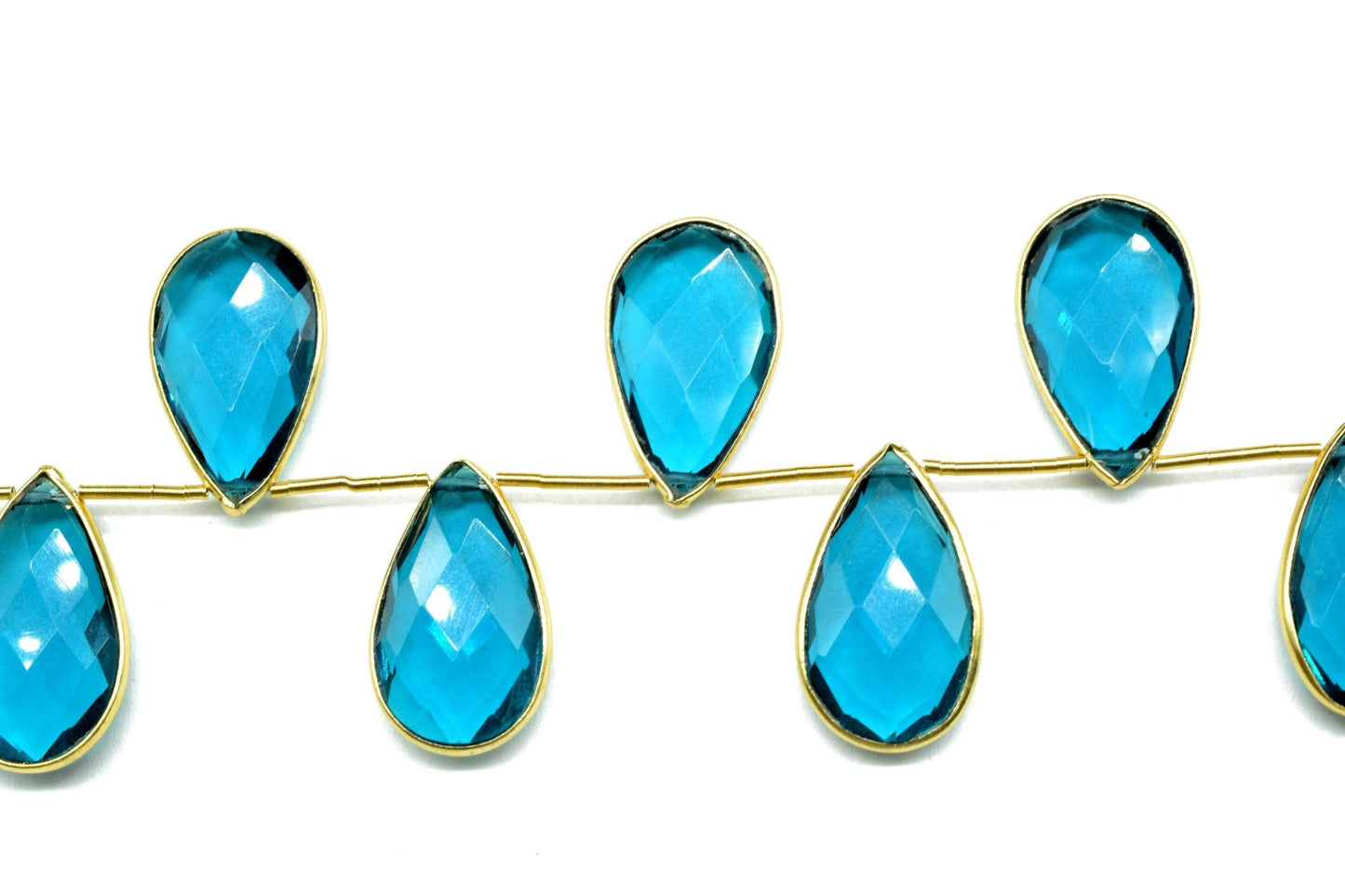 Swiss Blue Topaz 12x20mm Gold plated charms,Swiss Blue Topaz Charm,Making Jewelry Supplies,Natural stone charms,Blue topaz