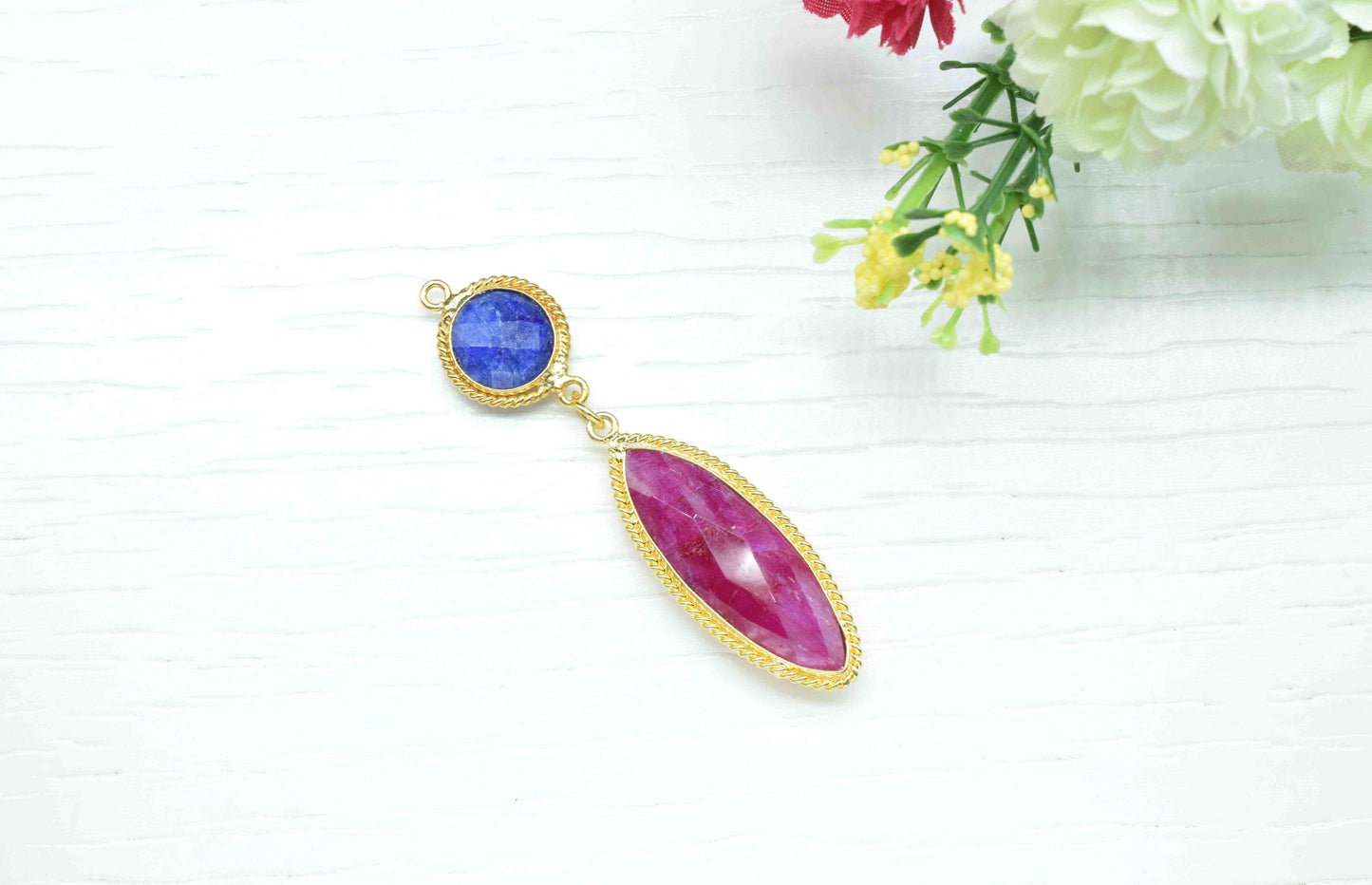 Sapphire  Pendant Charms , Ruby  Dangle Earring Component , Multi Gemstone Dangle Earring , Component Jewelry , B'day Gift