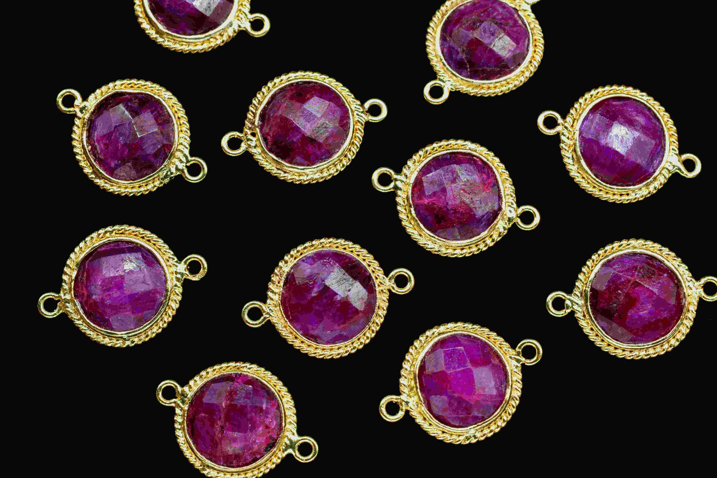 Ruby 10mm Round Shape Double Bail Connectors,Ruby Round Gold Plating Bezels,Ruby Double Loop connector,Ruby jewelry making charm,Ruby Charms