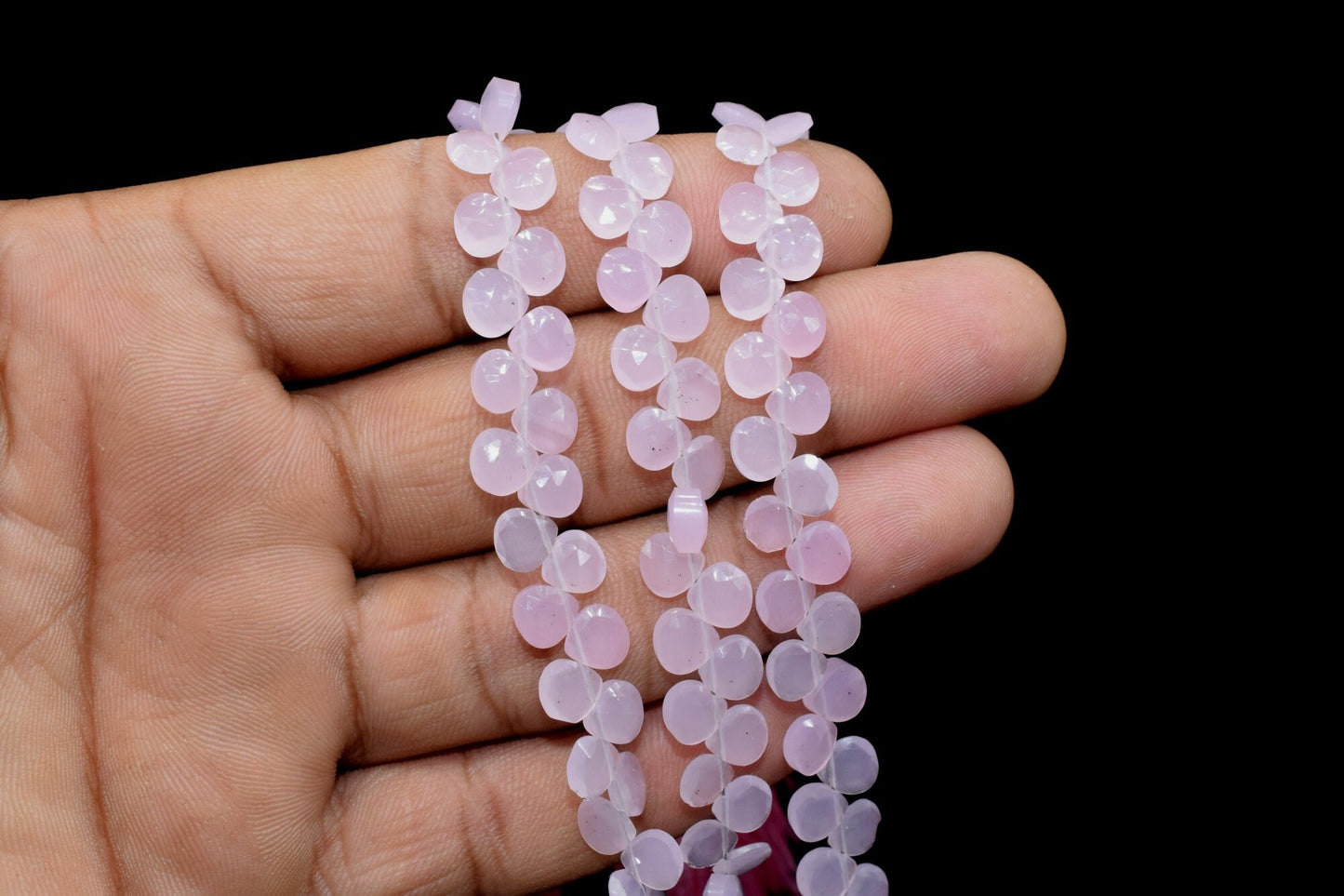 Pink Chalcedony 6mm Heart Shape Briolettes,Chalcedony Briolette,AAA Quality Briolette,7''pear shape strand,Chalcedony stones Briolettes