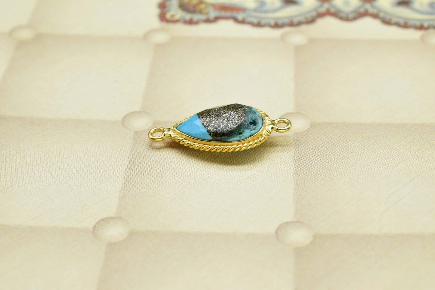 Copper Turquoise Gold Plating Gemstone Charms,Turquoise Double Bail Pendant,Copper Turquoise Gemstone 10x14mm Pear Shape Charms Pendant,Gift