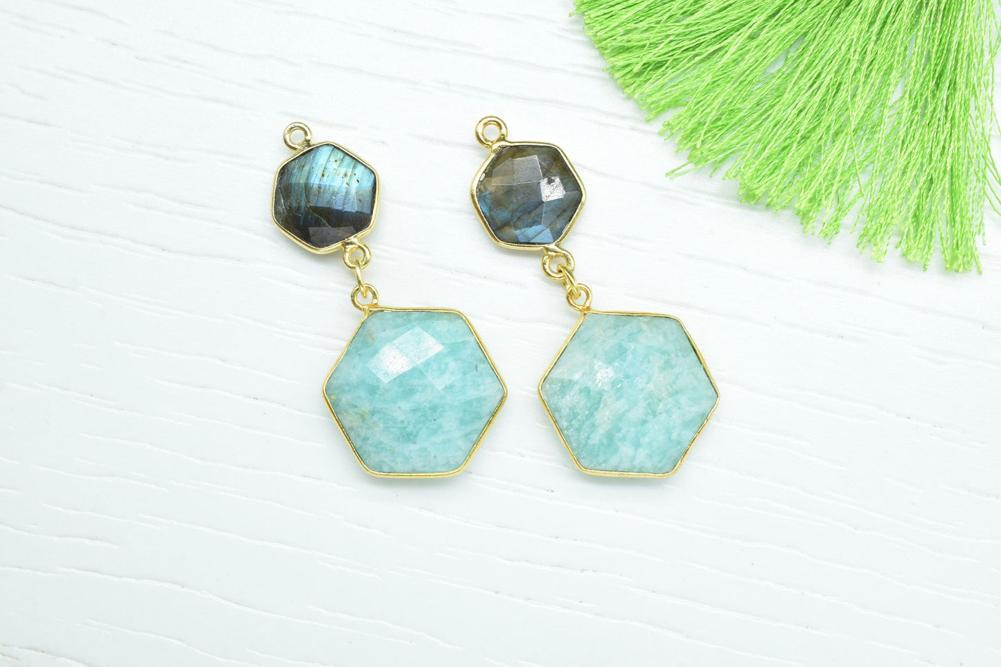 Amazonite Dangle Component pendant,Multi Stone Dangle Earring,Handmade Necklace Connector,Labradorite Connector Charm,Gemstone Bezel pendant