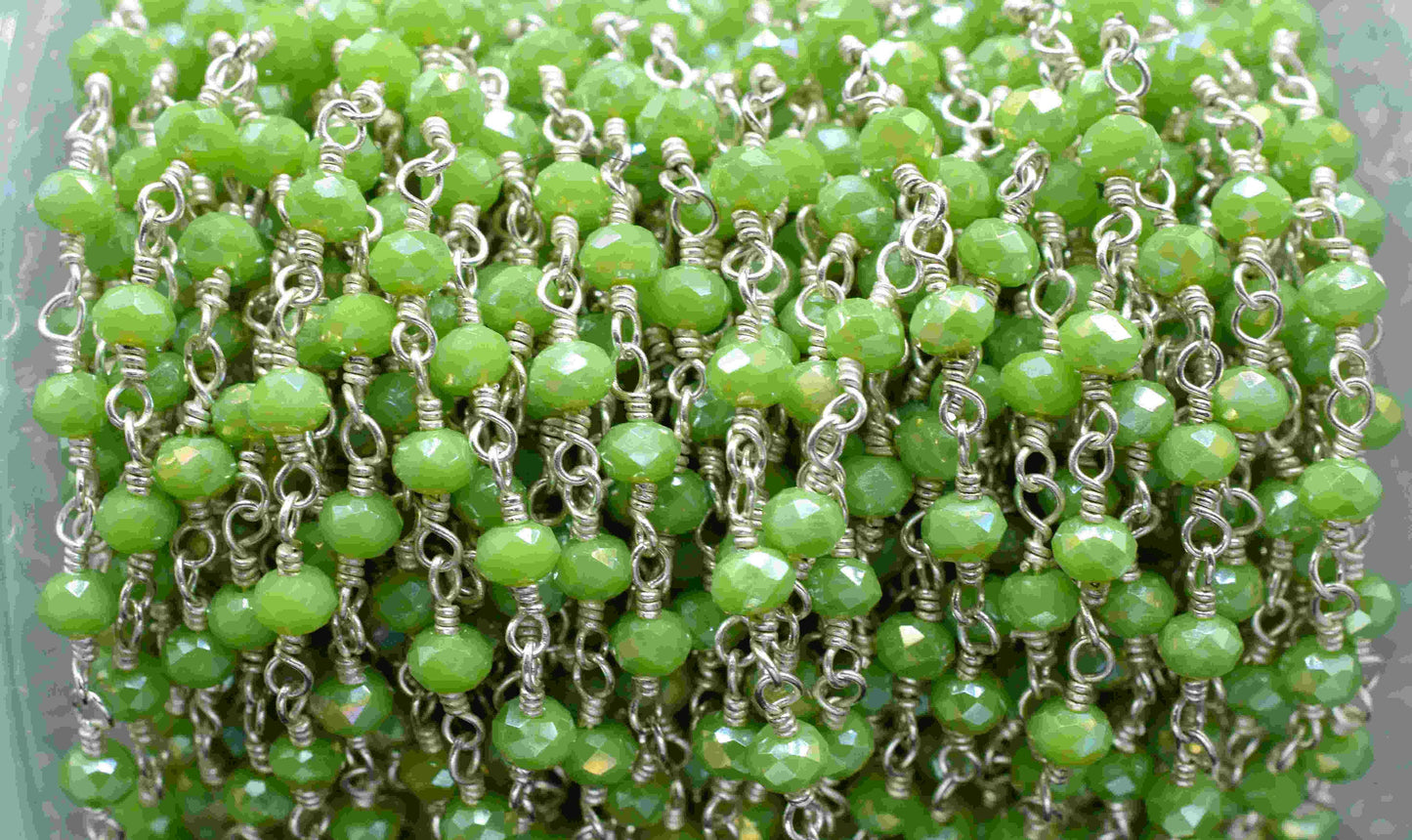 Chrysoprase Beaded Chain,Green Gemstone Rosary Chain,Wire Wrapped Rosary Chain,Green Quartz Stone links,Handmade Rosary Jewelry Making,Gift