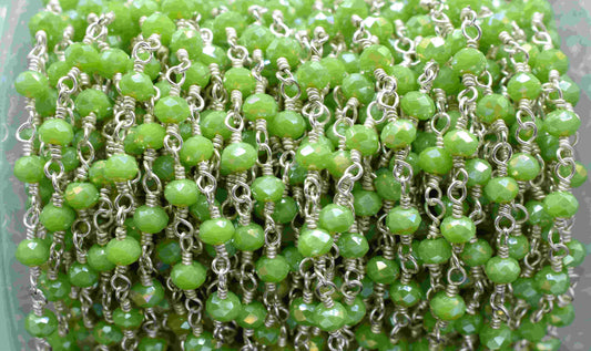 Chrysoprase Beaded Chain,Green Gemstone Rosary Chain,Wire Wrapped Rosary Chain,Green Quartz Stone links,Handmade Rosary Jewelry Making,Gift