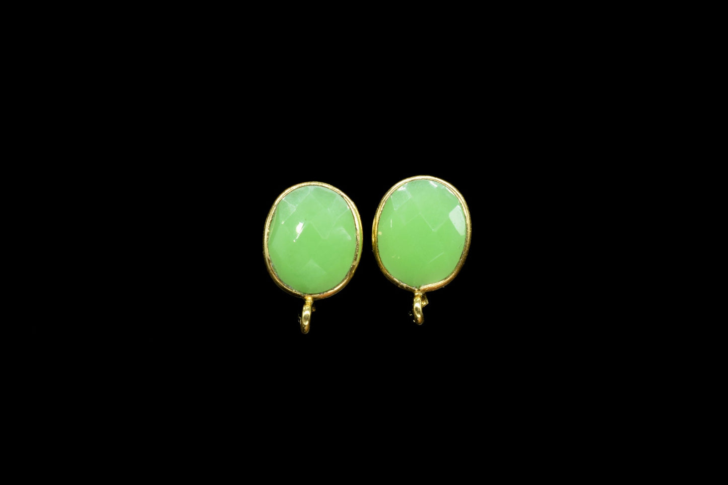 Chrysoprase 8x10mm oval Earring Connector,Jewelry,bezel frame Connector, Post Studs Connectors,Chrysoprase Ear Studs,Oval Earring Connector