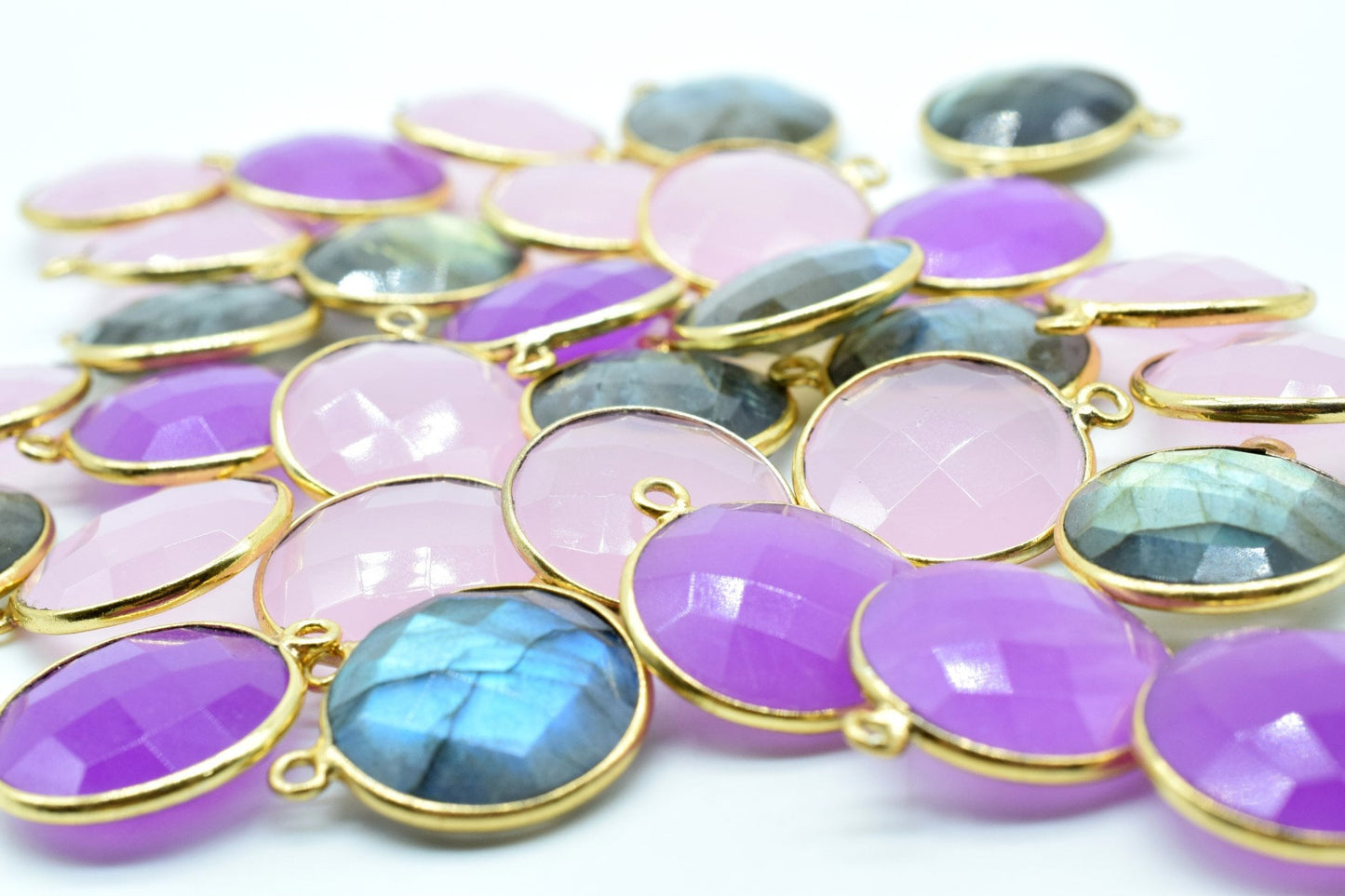 Lavender 16mm Round Bezel charm,Brass Gold Plated bezel,Lavender Pendants,Lavender handmade charms,Lavender coin shape charms,Lavender bezel