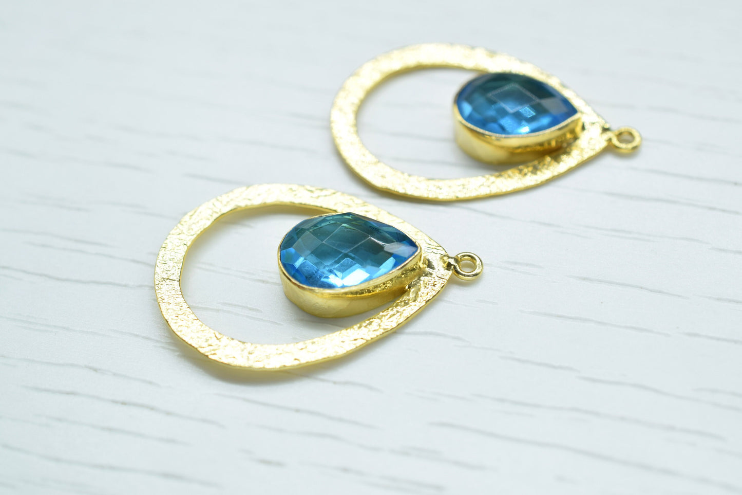 Blue Topaz Gemstone Pendant/Pear Shape Pendant/Bezel Pendant/Jewelry making Stone/Gold Plated Jewelry/Blue Topaz Connector Jewelry/Handmade