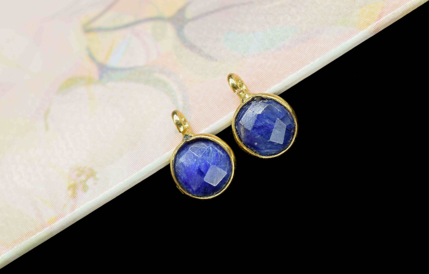 Blue sapphire 6mm Round Earring Connector,Gemstone Studs Connector,Craft Supplie,Jewelry Findings,Jewelry Making Connector,Sapphire Jewelry