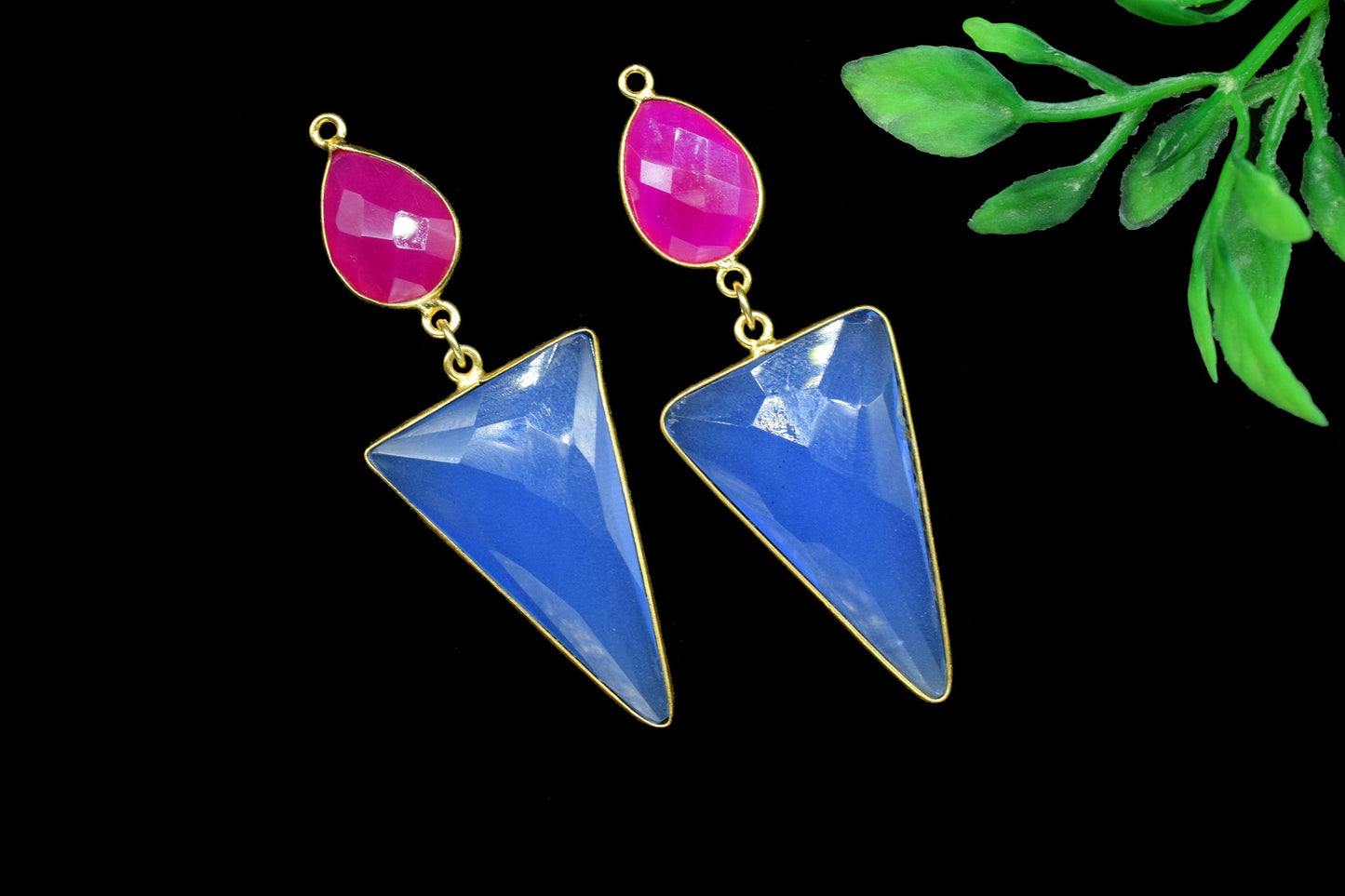 Blue Chalcedony Dangle pendant Charms,Necklace Connector,Handmade jewelry,Component pendant,Station Bezel Link,Multi Gemstone Dangle Earring