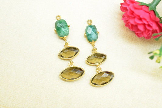 Emerald Bezel Charm Connector/Station Bezel Link Pendant/Prong Bezel Jewelry/Connector/Handmade Jewelry/Smoky Quartz Pendant/B'day Gift