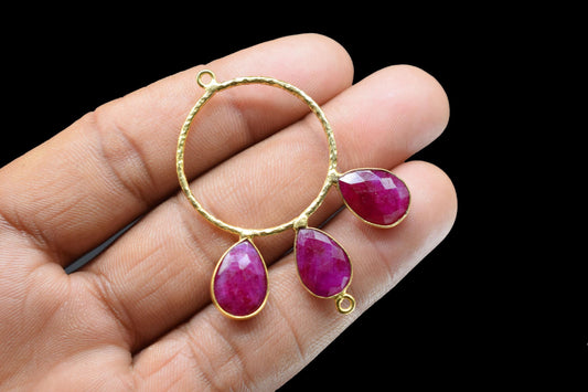 Ruby Charms Pendant/Gold Plated Jewellery/Connector Jewellery/Gemstone Jewellery/Brass Connector Jewellery/Double Bail Pendant/B'Day Gift
