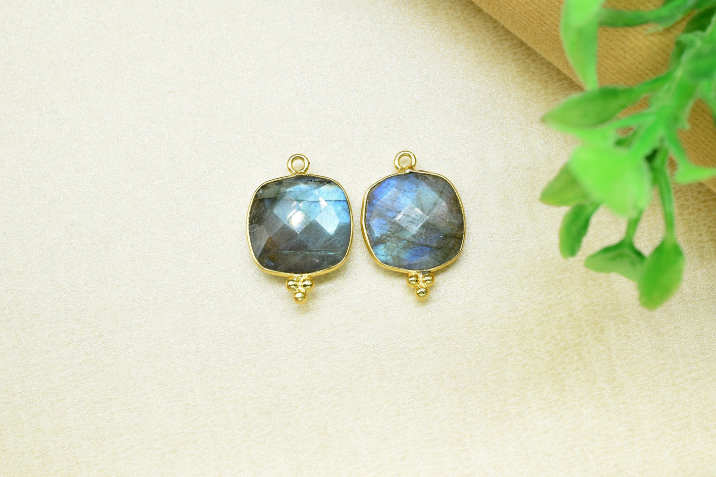 Labradorite 14mm Cushion Bezel Connector,Gemstone Bezel Connector,Brass Bezel Jewelry Supplies,Labradorite Jewelry,Labradorite Pendant,Gifts