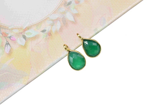 Green Onyx 6x8mm Teardrop Earring Connector,Green Jewelry,bezel frame Connector,Studs Connector,Jewelry Making Finding,Green Onyx Component