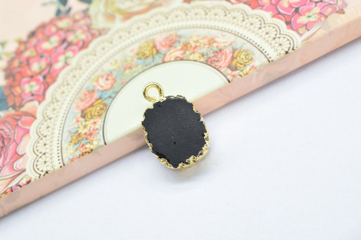 Black Onyx Pendant Charm,Handmade Cabechon Pendant Charm necklace,Pendant Jewelry Making Supply,Gemstone Electroplated,Single Bail Connector