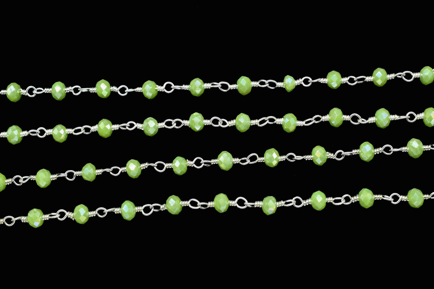 Chrysoprase Beaded Chain,Green Gemstone Rosary Chain,Wire Wrapped Rosary Chain,Green Quartz Stone links,Handmade Rosary Jewelry Making,Gift