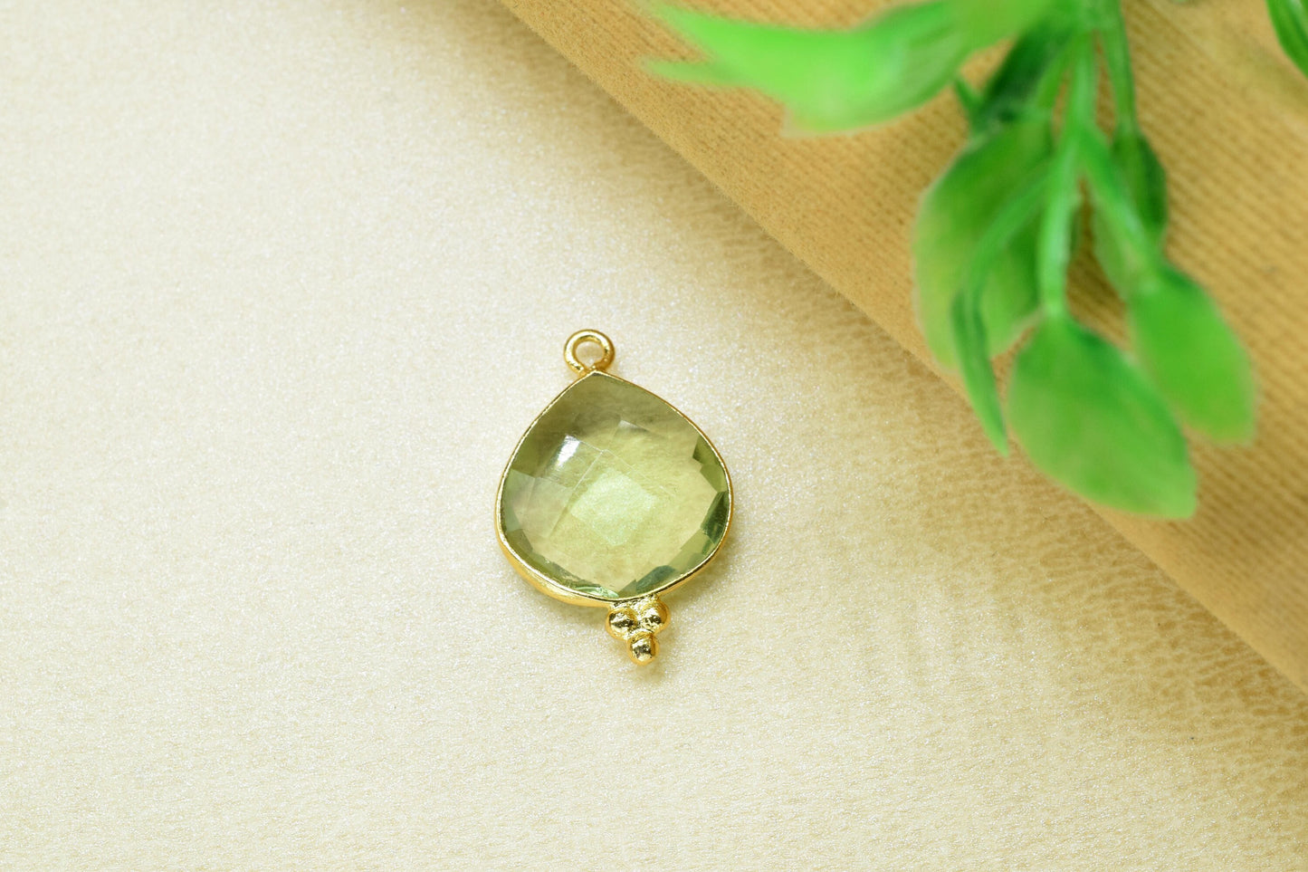 Green Amethyst Single Bail Pendant,Amethyst Gemstone Brass Charms Gold Plating Jewelry Making,Green Amethyst Quartz 14mm Heart Shape charms