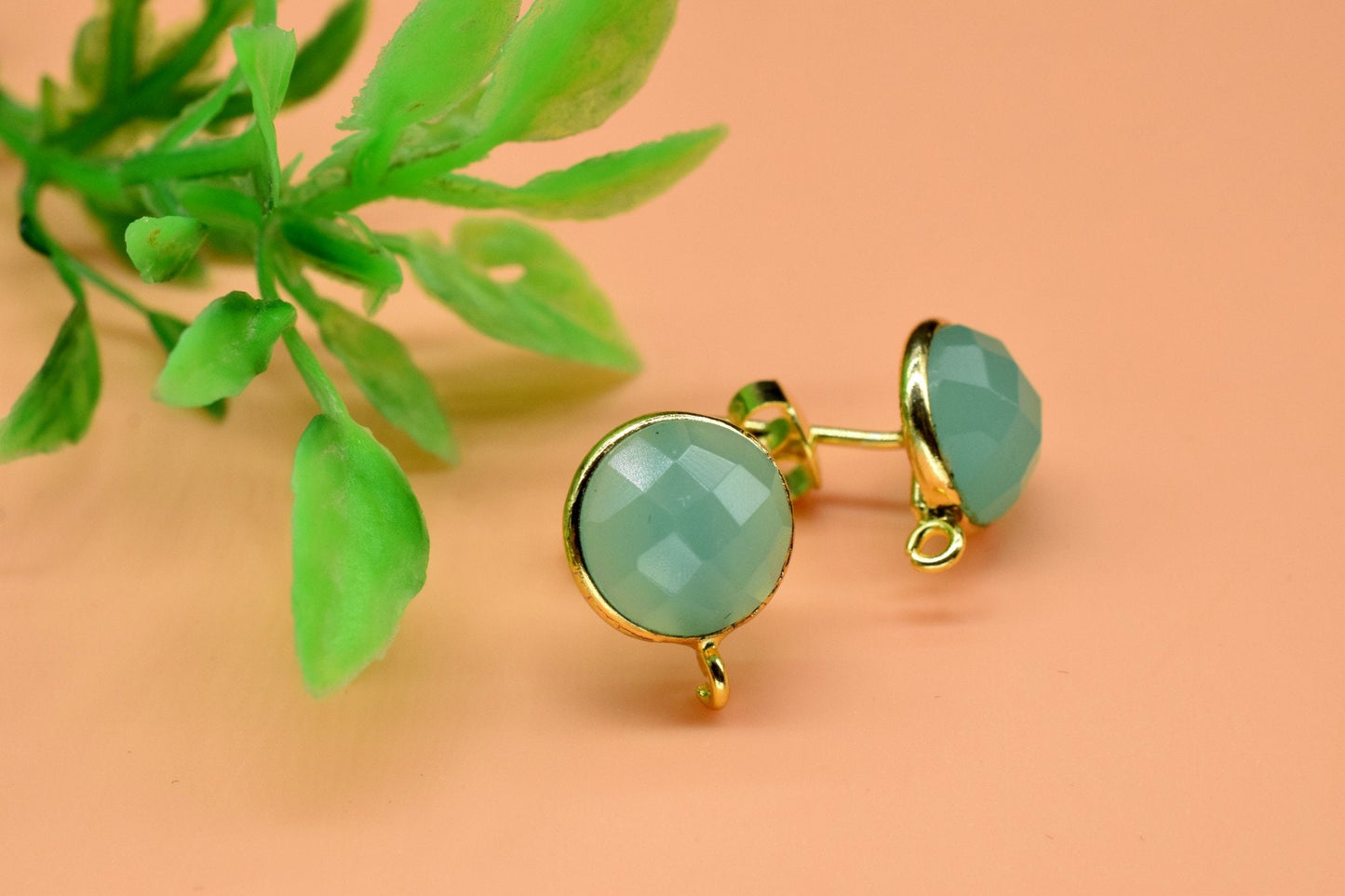 Aqua Chalcedony 10mm Round Earring Connector,Jewelry,Gemstone Ear Post Studs Connector,Gemstone Earrings Connector,Finding Earring Connector
