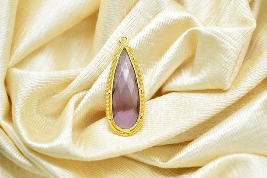 Amethyst Quartz 10x30mm Charms,Gemstone Bezel connector,Single Bail Pendant Charm,Handmade pendant Jewelry,Teardrop Charms connector,Gift