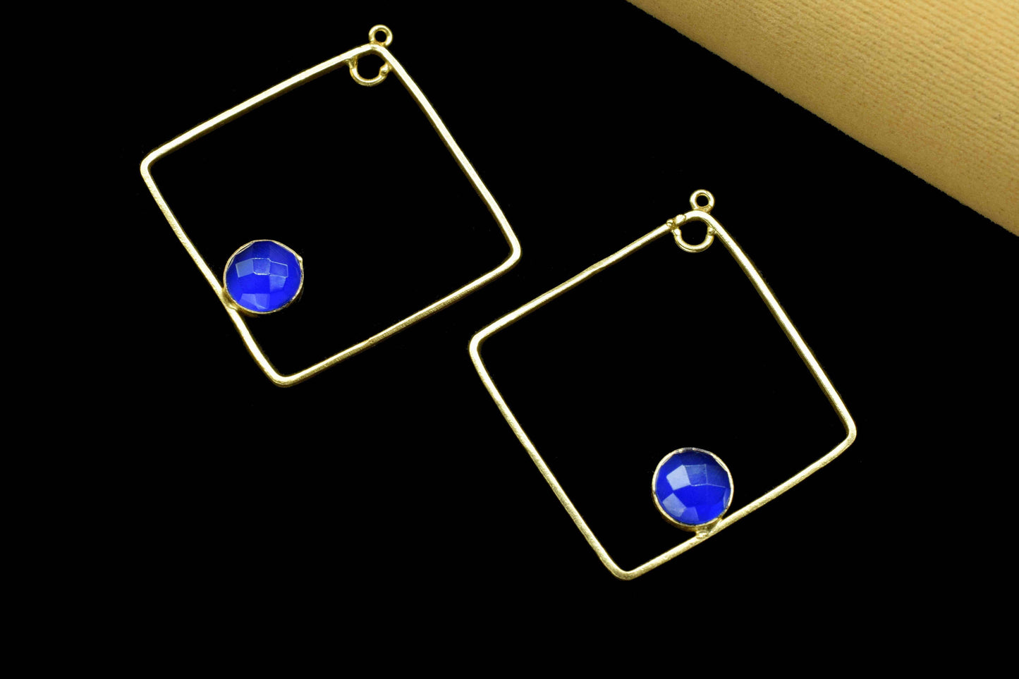 Blue Chalcedony Gemstone Connector, 32mm Square Shape Pendant Component,Handmade Earring,Finding Component Earring,Blue Chalcedony Jewelry