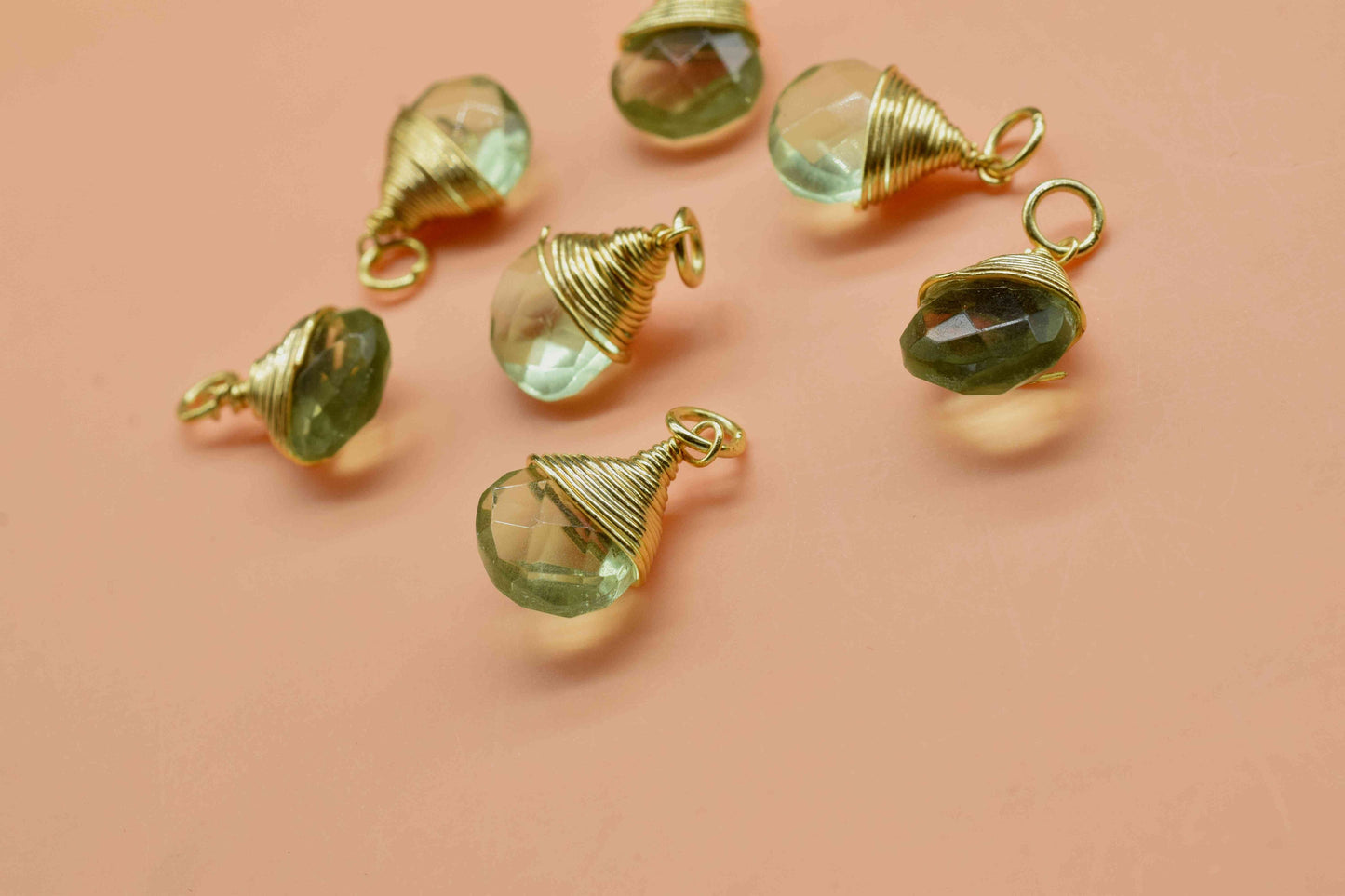 Green Amethyst Heart Faceted Connector, Wire Wrapped Gemstone Pendant, Loop Connector,Wire Wrapped Necklace,Green Amethyst 10mm Heart Shape,