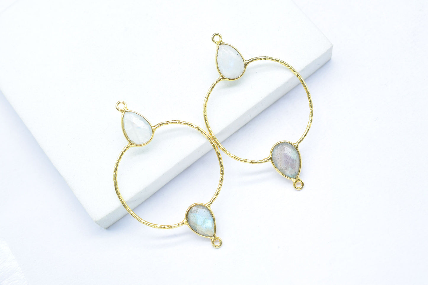 Labradorite Bezel Double Bail Connector,Emerald jewellery,Moonstone Double Bail Connector,Natural Gemstone Jewelry Components,Gemstone Bezel