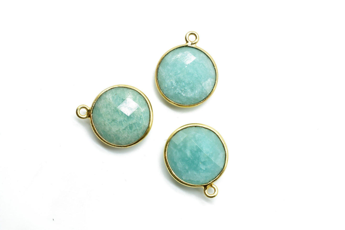 Amazonite 14mm Round Connectors,Brass Gold Plated bezel,Amazonite single Bail Pendant,Amazonite Coin shape Links,Jewelry Making Findings