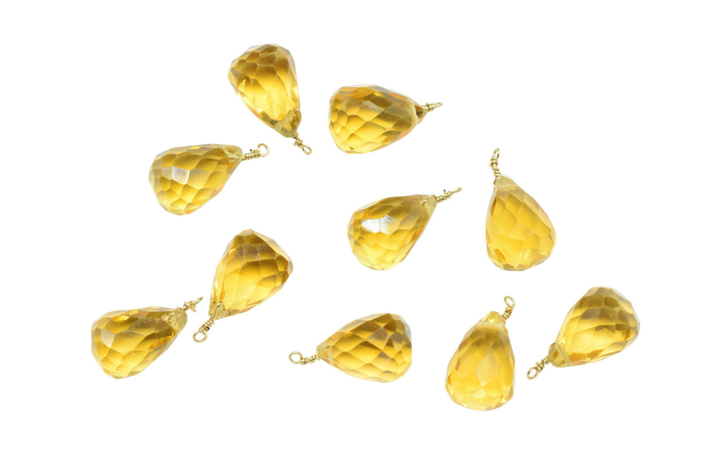 Citrine 10x14mm Faceted Drops,Citrine Wire Wrapped Gemstone Connector ,Citrine dainty Pendant,Citrine Connector Charms,Citrine Teardrop Bead