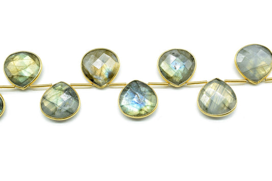 Blue Flash Labradorite 14mm Heart shape 11 Pieces strand,Natural Gemstone Bezel Charm Links Connector Pendant,Single Bail Connectors jewelry