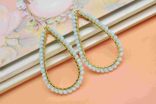 Aqua chalcedony Wrapped Earring, Gemstone Component, Findings Earring Component, Connector Jewelry,Handmade Earring,Dangle Earring Component