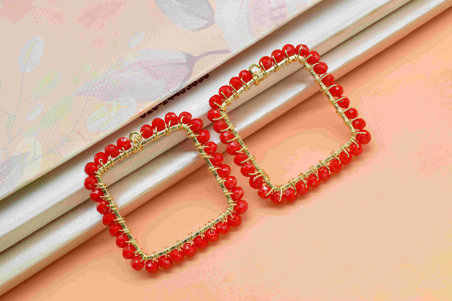 Red Coral Wire Wrapped Dangle Earrings,Component Jewelry,Red Coral Square Shape Pendant,Gemstone Component Dangle,Component Finding Necklace