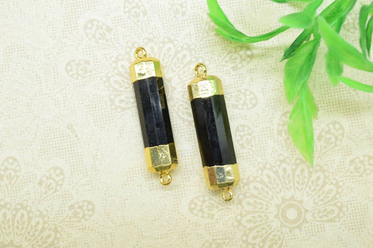 Black Onyx Pointed Pendants,Handmade Pencil Charms,Gemstone Black Onyx Jewelry Making Supply,Double Bail Point Connectors,Pencil Pendants
