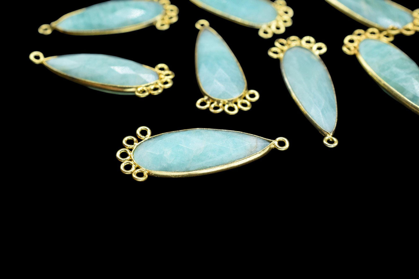 Amazonite 10x30mm Teardrop Bezel Charm/Charms Connector/Handmade Jewellery Connectors/Gemstone Brass Component/Women Jewelry/Gift