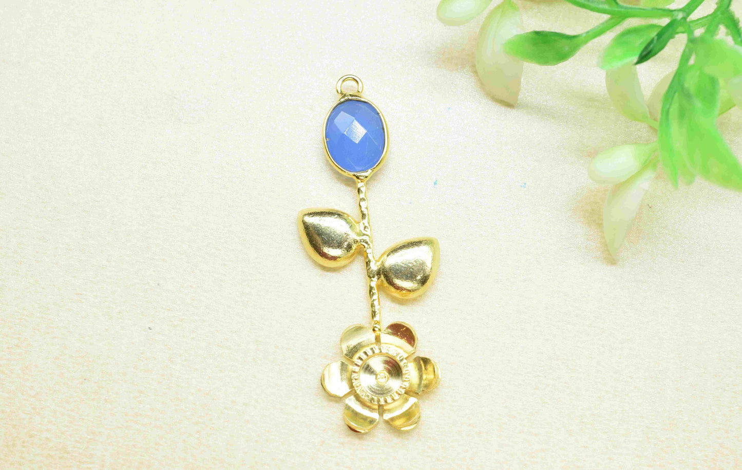 Blue Chalcedony Gemstone Pendant , Blue Chalcedony Handmade Pendant , Single Bail  Connector, Gold Plated Connectors , Summer Collection