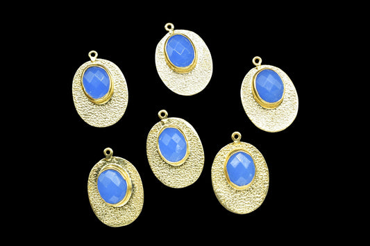 Blue Chalcedony Charms Pendant,Handmade Pendant Connector,Gemstone Component jewelry,Oval Shape Pendant,Matt Earrings,Finding Oval Component
