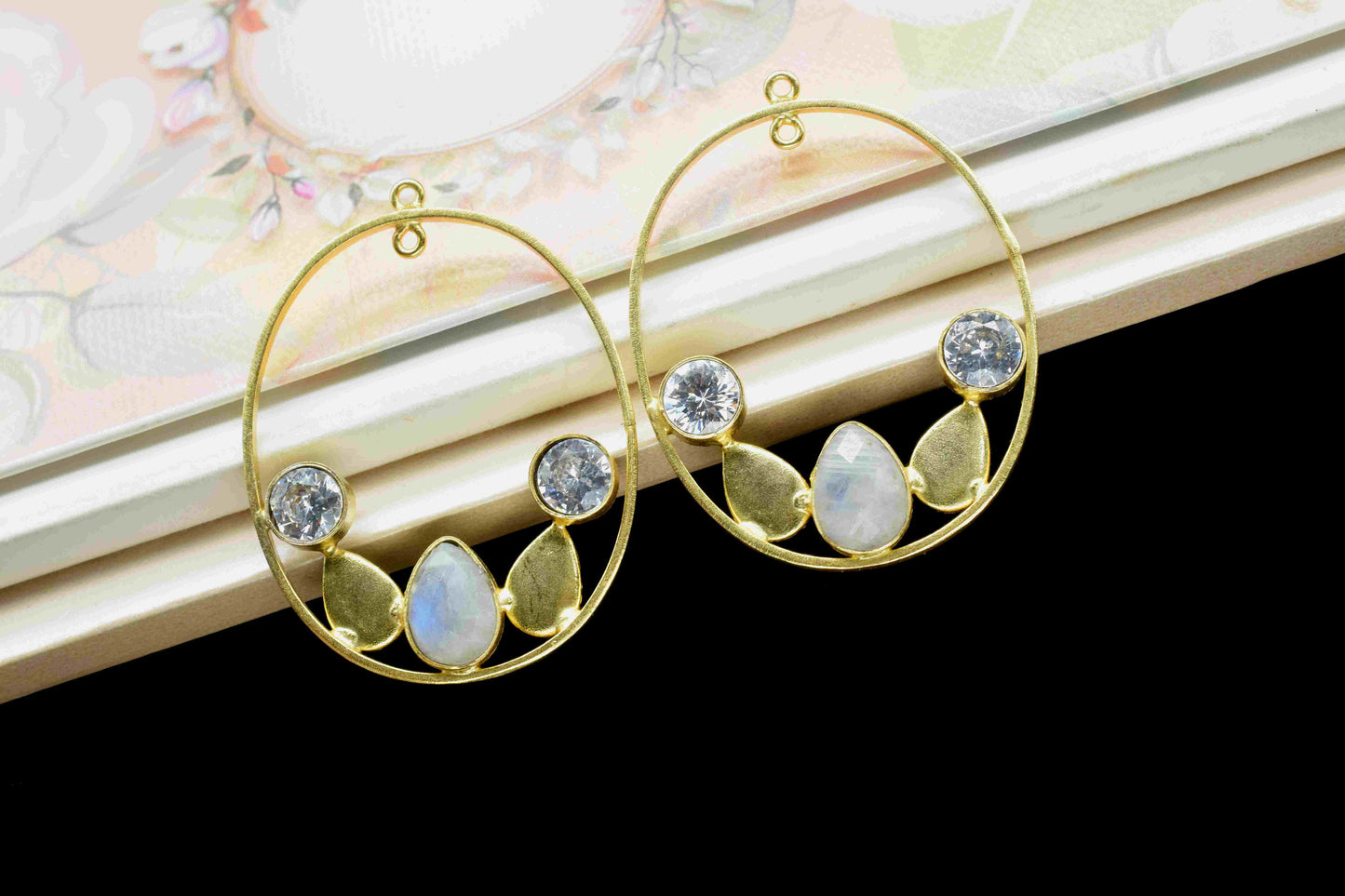 Moonstone 7x10mm Teardrop Shape Component,Gemstone Single Bail Connectors,Finding Oval Shape Pendant,Gold Plated Earring,Jewelry Making,Gift