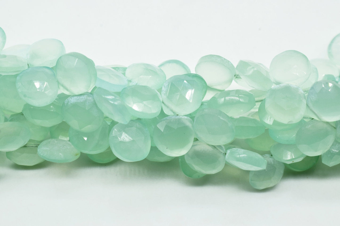 Aqua Chalcedony Faceted Heart Shape,Aqua Chalcedony Briolettes,10mm aqua heart shape,faceted heart shape strand,8'' aqua Chalcedony strand