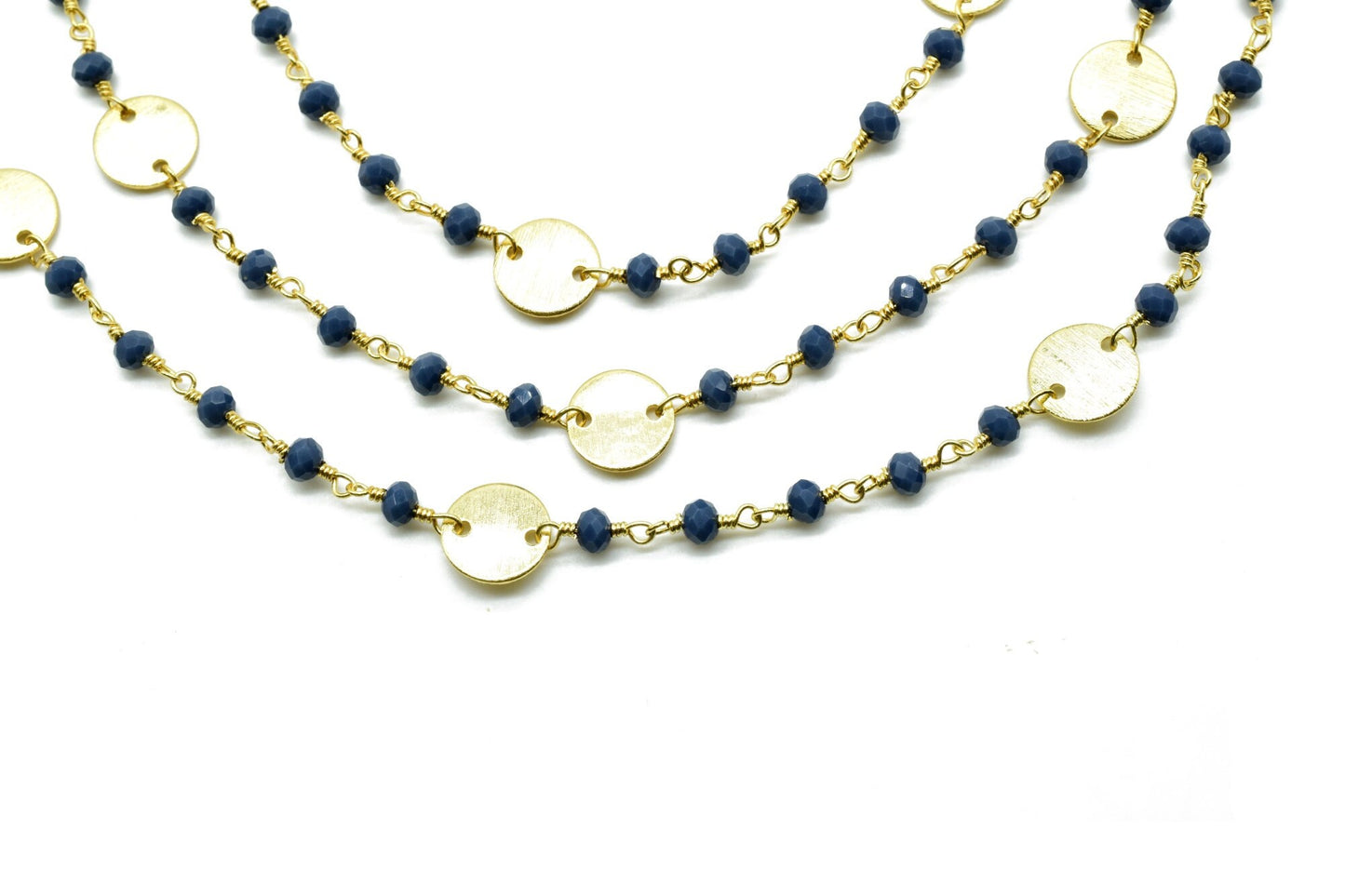 Blue Agate 3mm Beaded Chain,Blue Agate Rosary Chains,Blue Agate Wire Wrap Chain,Brass chain,Jewelry Making Chain,Rosary chain,brass charms